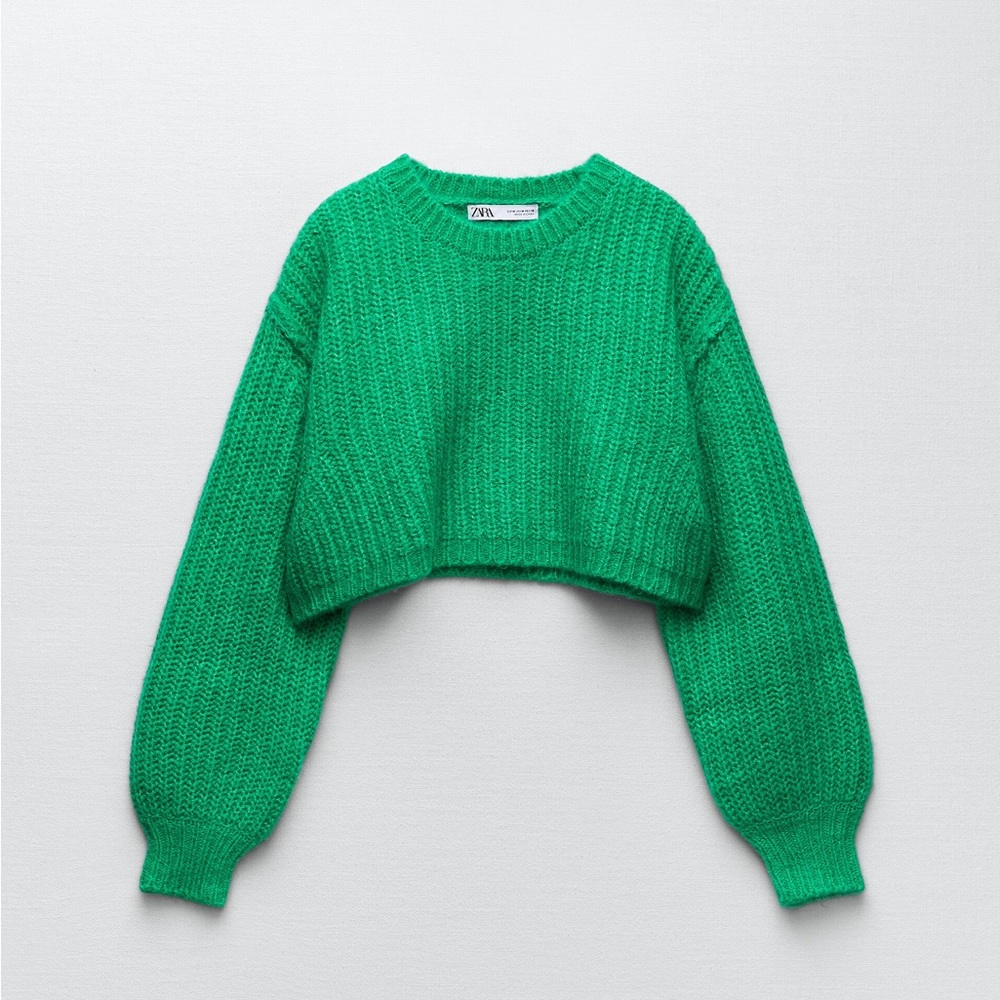 Cropped Knit Green Sweater | Zara